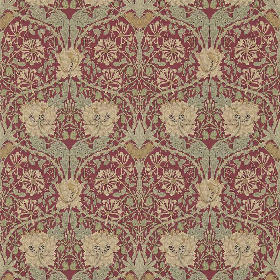 Morris And Co Honeysuckle Wallpaper - Red & Gold - 214700 | Modern 2 Interiors