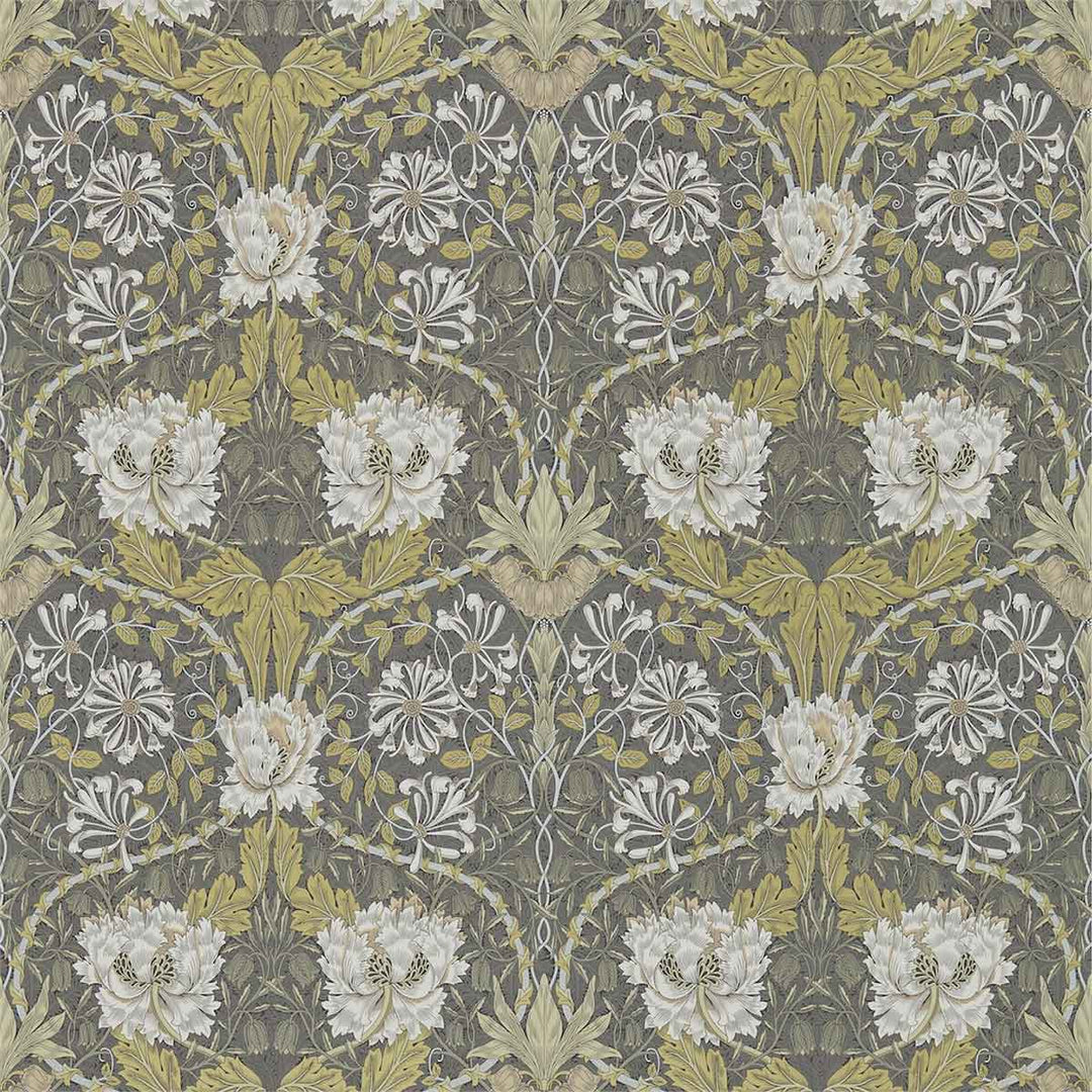 Morris And Co Honeysuckle Wallpaper - Charcoal & Gold - 214701 | Modern 2 Interiors
