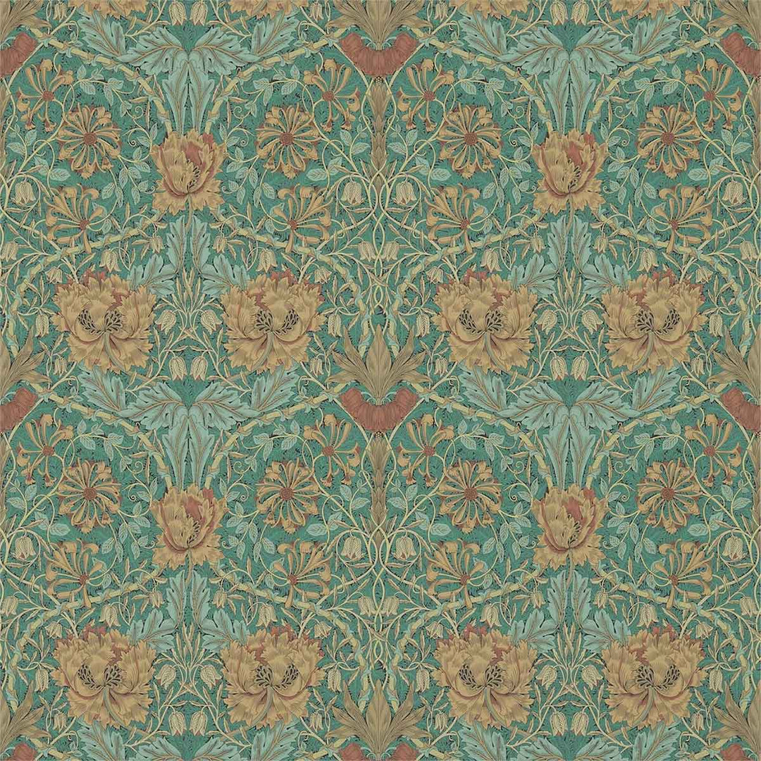 Morris And Co Honeysuckle Wallpaper - Emerald & Russet - 214704 | Modern 2 Interiors