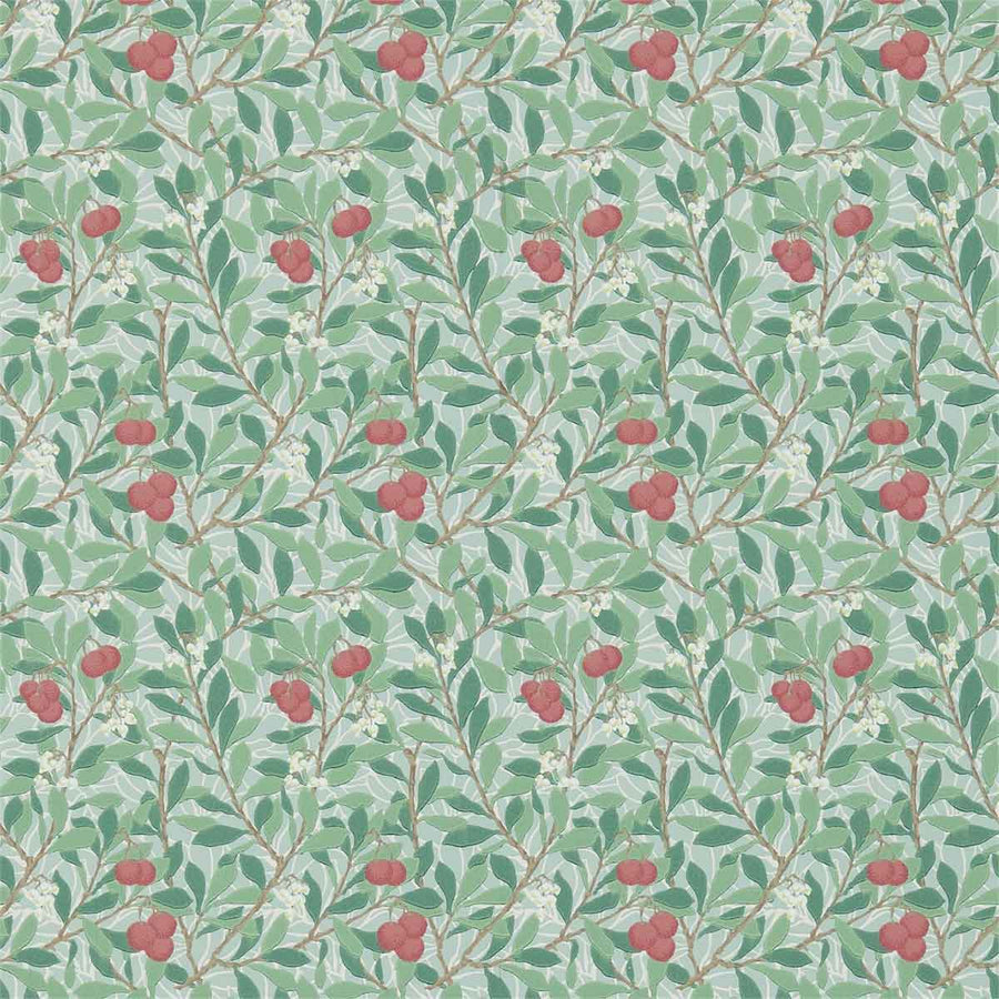 Morris And Co Arbutus Wallpaper - Thyme & Coral - 214719 | Modern 2 Interiors