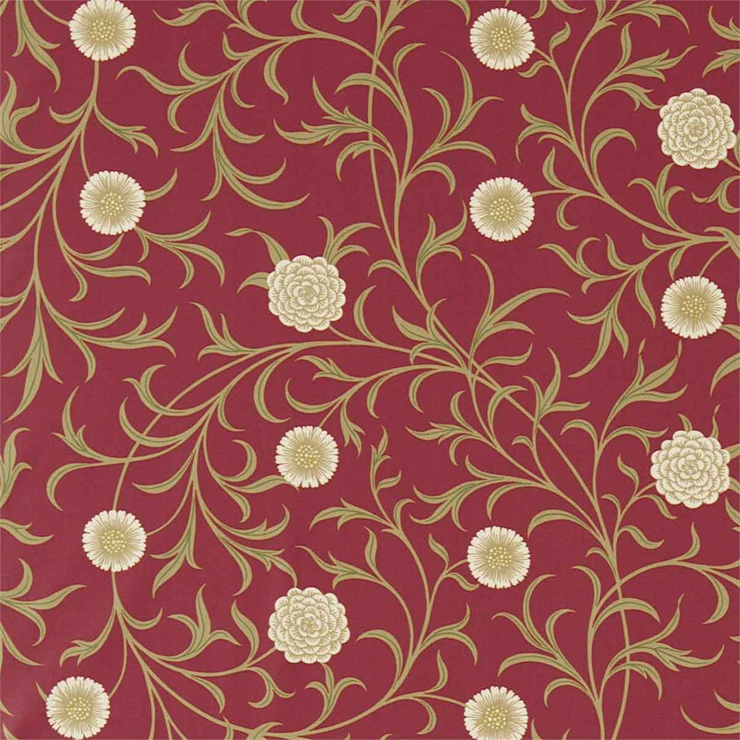 Scroll Raspberry & Olive Fabric by Morris & Co - 220310 | Modern 2 Interiors