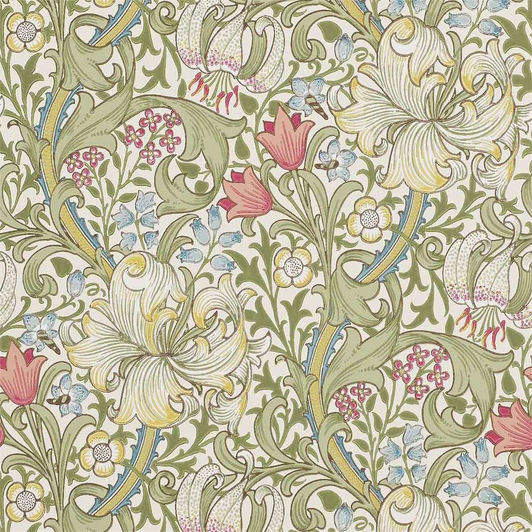 Morris And Co Golden Lily Wallpaper - Green & Red - 210398 | Modern 2 Interiors