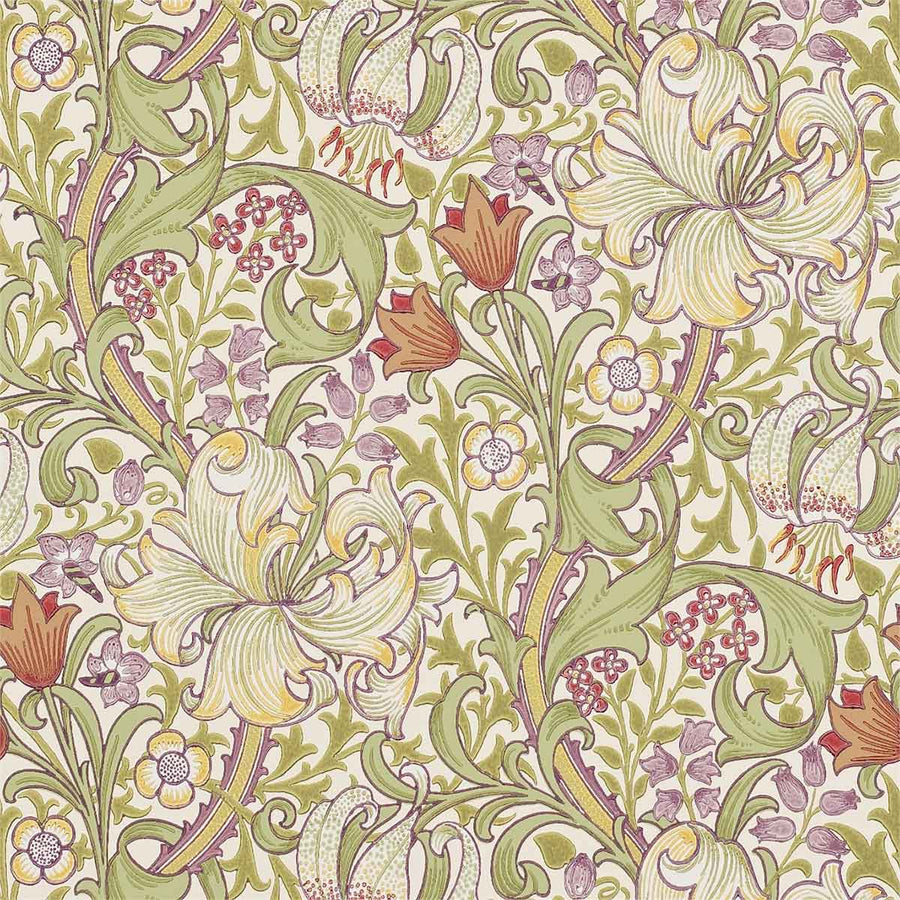 Morris And Co Golden Lily Wallpaper - Olive & Russet - 210399 | Modern 2 Interiors