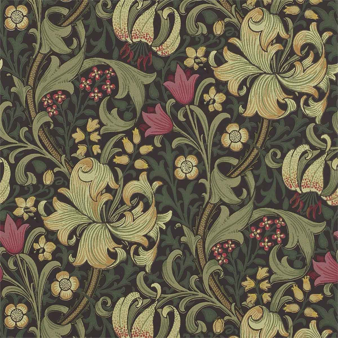Morris And Co Golden Lily Wallpaper - Charcoal & Olive - 210403 | Modern 2 Interiors