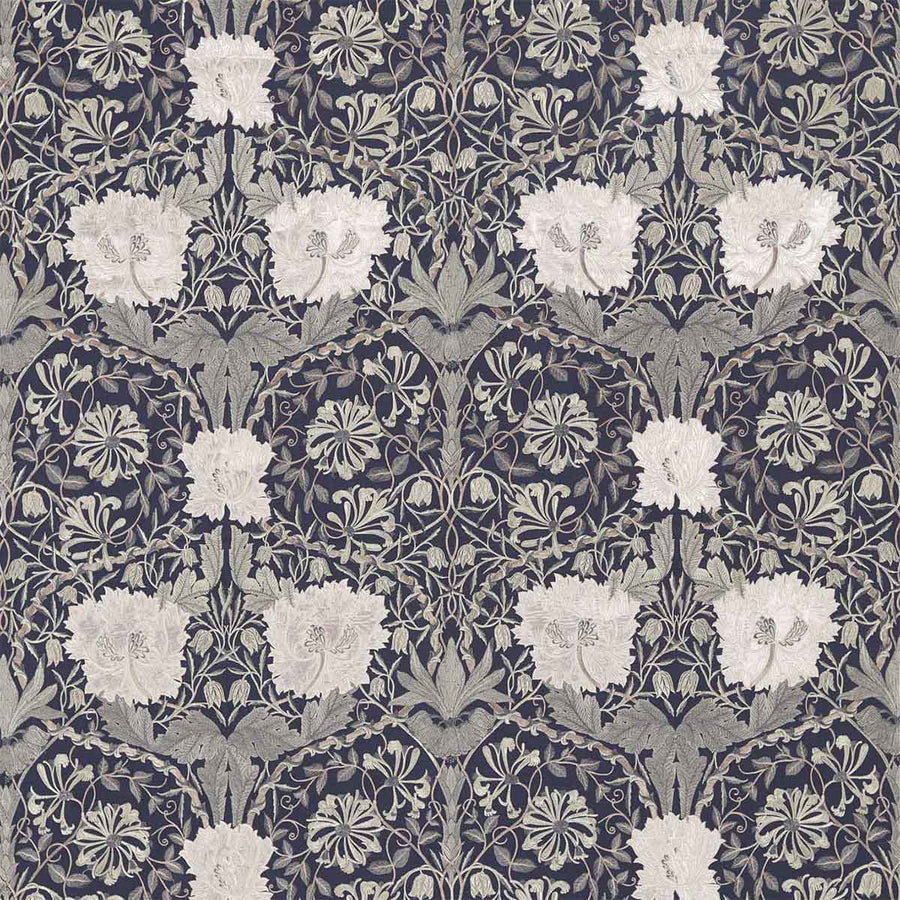 Pure Honeysuckle & Tulip Embroidery Inky Purple Fabric by Morris & Co - 236632 | Modern 2 Interiors