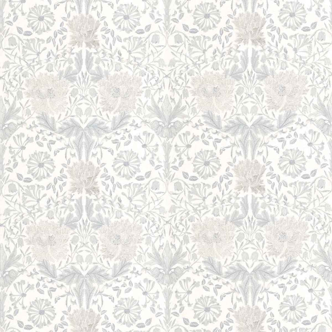 Pure Honeysuckle & Tulip Embroidery Lightish Grey Fabric by Morris & Co - 236650 | Modern 2 Interiors