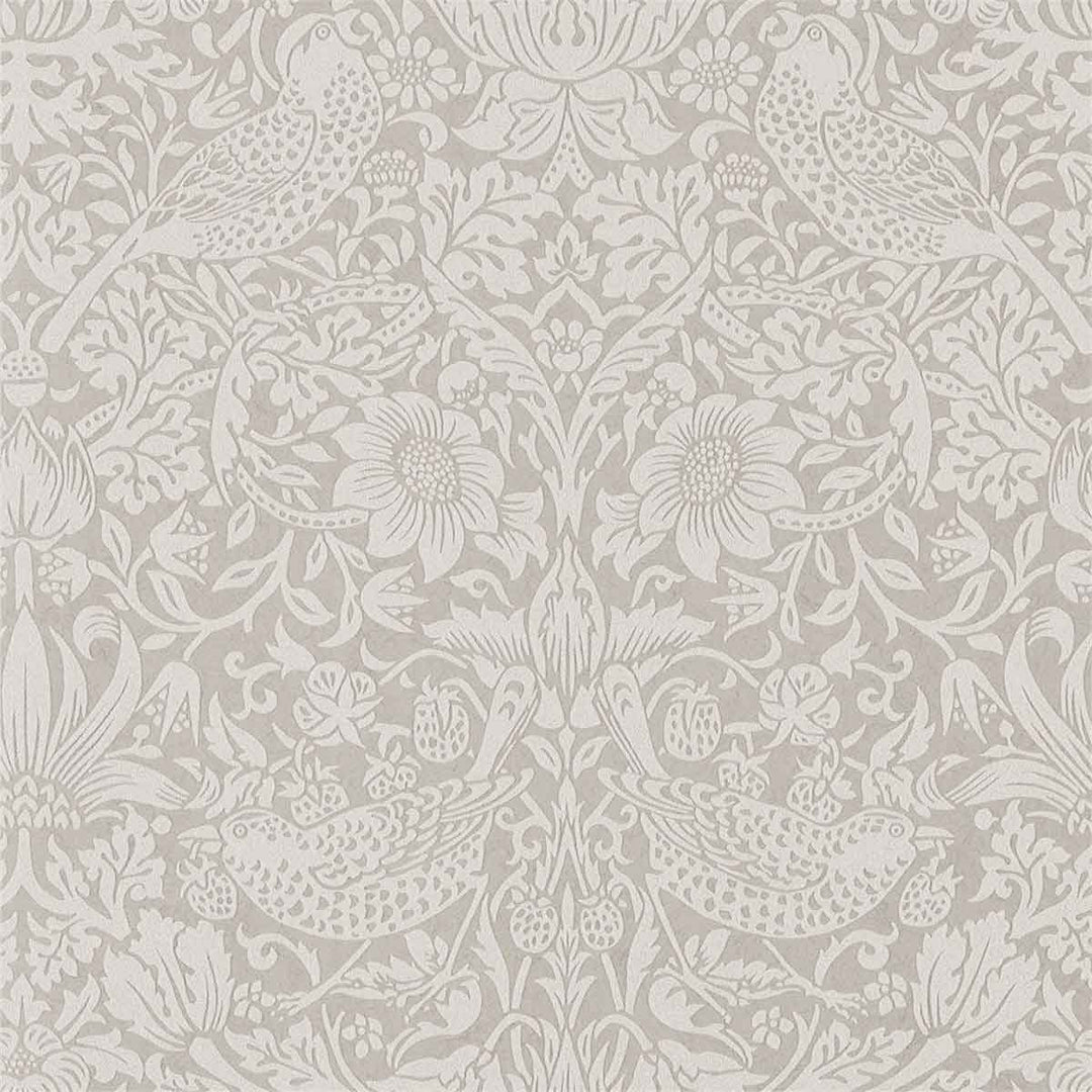 Morris And Co Pure Strawberry Thief Wallpaper - Silver & Stone - 216017 | Modern 2 Interiors