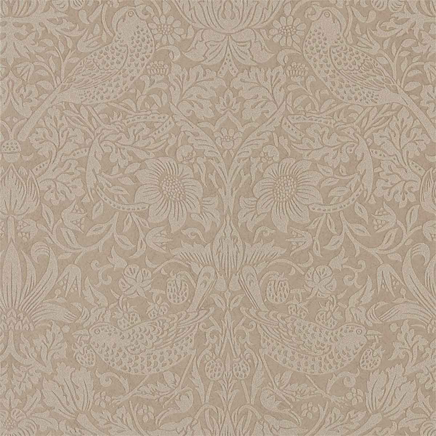 Morris And Co Pure Strawberry Thief Wallpaper - Taupe & Gilver - 216019 | Modern 2 Interiors
