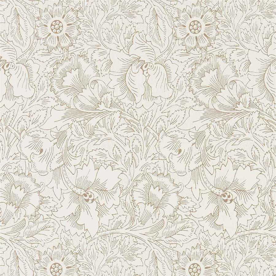 Morris And Co Pure Poppy Wallpaper - Cream & Gold - 216035 | Modern 2 Interiors