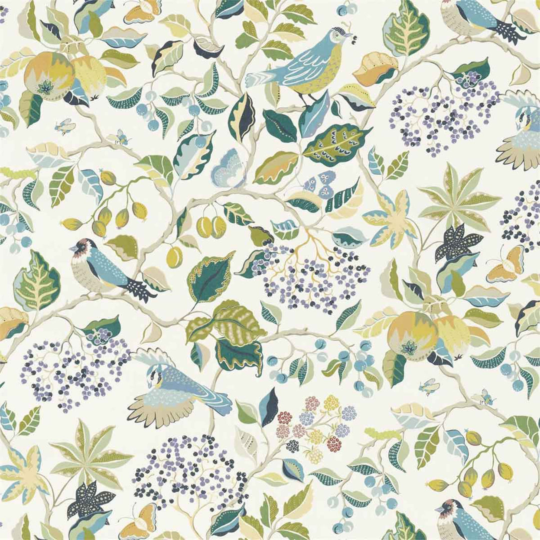 Birds & Berries Southwold Blue Fabric by Sanderson - 226728 | Modern 2 Interiors