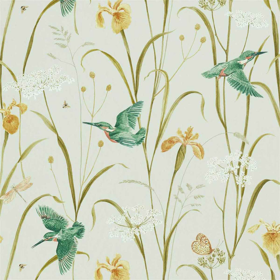 Kingfisher & Iris Teal & Amber Fabric by Sanderson - 226731 | Modern 2 Interiors