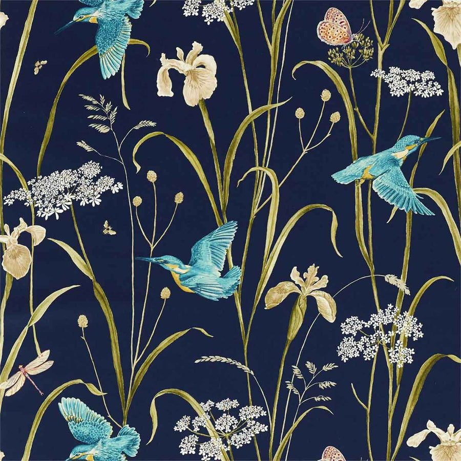 Kingfisher & Iris Navy & Teal Fabric by Sanderson - 226733 | Modern 2 Interiors