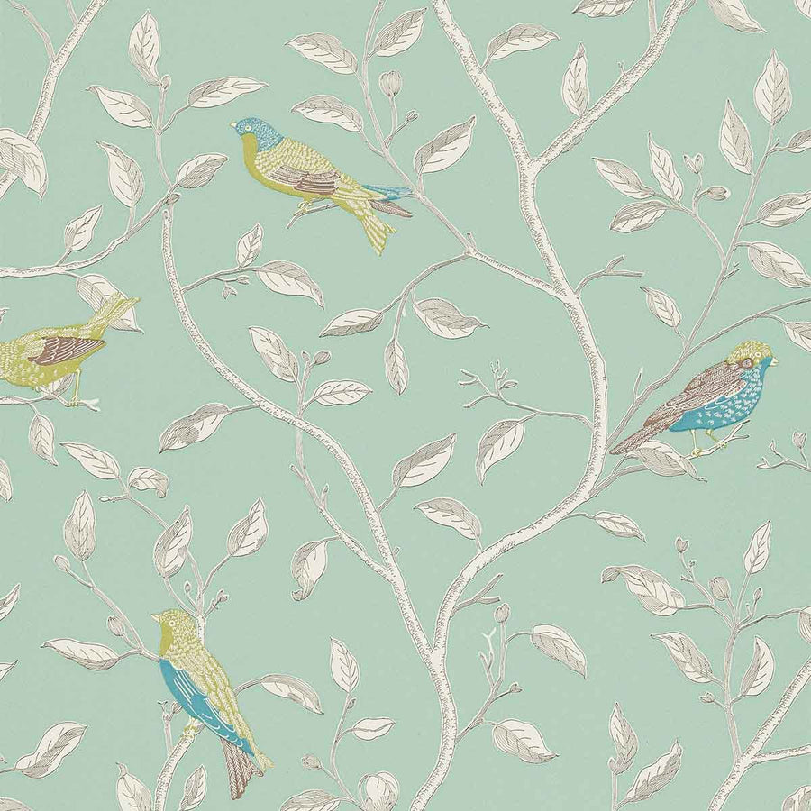 Finches Duck Egg Wallpaper by Sanderson - DOPWFI103 | Modern 2 Interiors