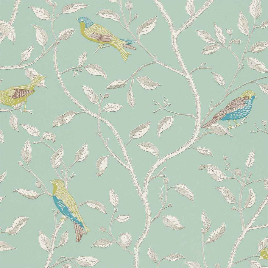 Finches Duckegg Wallpaper by Sanderson - DOPWFI103 | Modern 2 Interiors