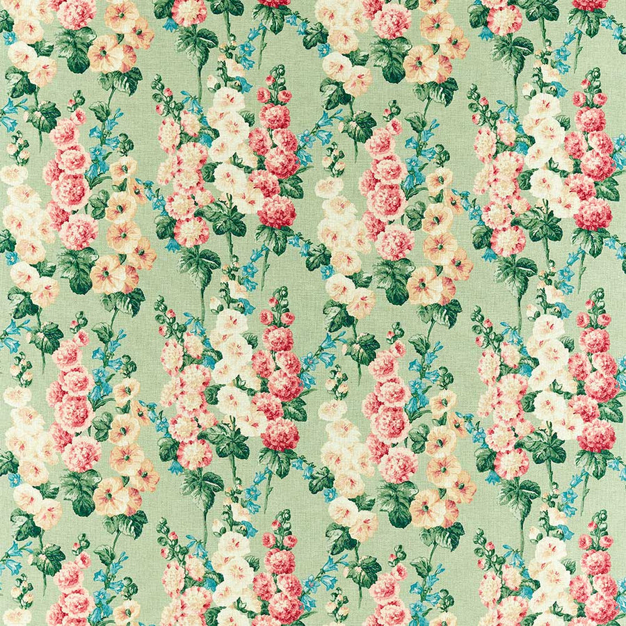 Hollyhocks Sage & Rose Fabric by Sanderson - 226862 | Modern 2 Interiors