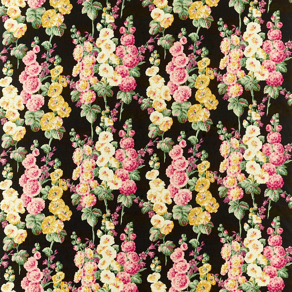 Hollyhocks Ebony & Cerise Fabric by Sanderson - 226863 | Modern 2 Interiors