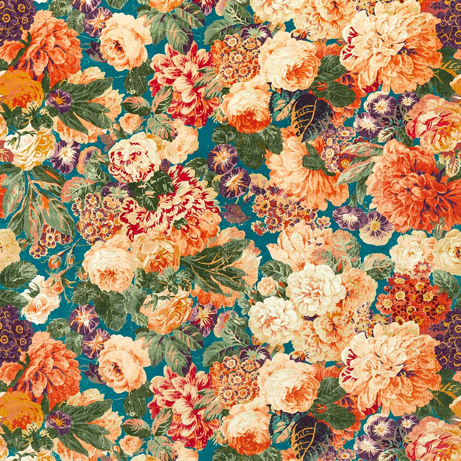 Very Rose & Peony Kingfisher & Rowan Berry Fabric by Sanderson - 226882 | Modern 2 Interiors