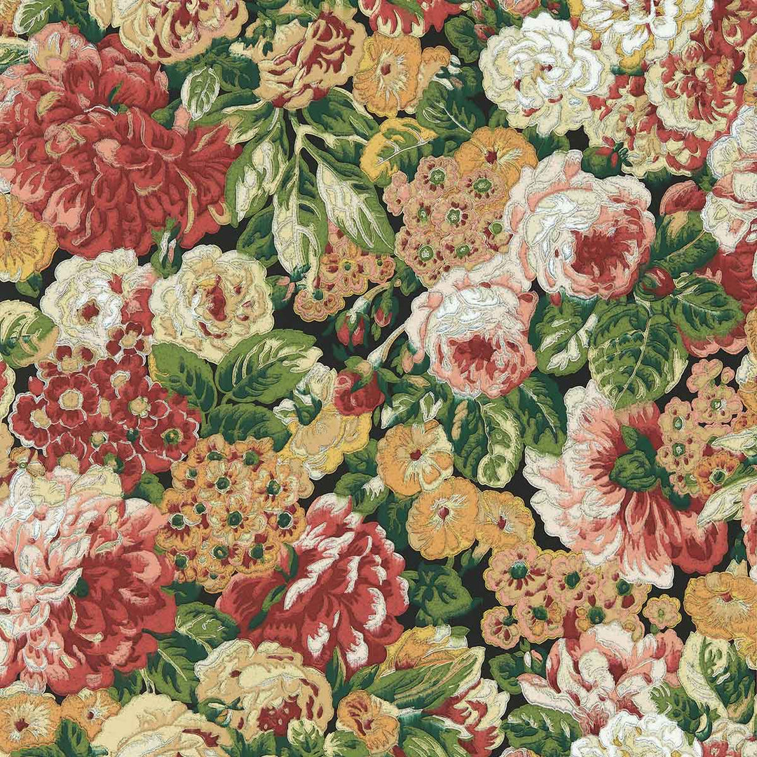 Rose & Peony Amanpuri Red & Devon Green Wallpaper by Sanderson - DOSW217028 | Modern 2 Interiors