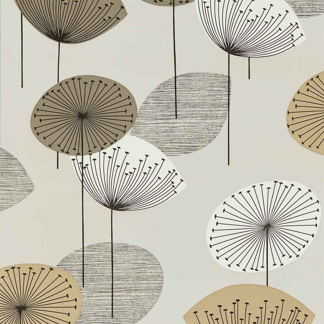 Dandelion Clocks Metallic & Smoke Tree Wallpaper by Sanderson - DOSW217031 | Modern 2 Interiors