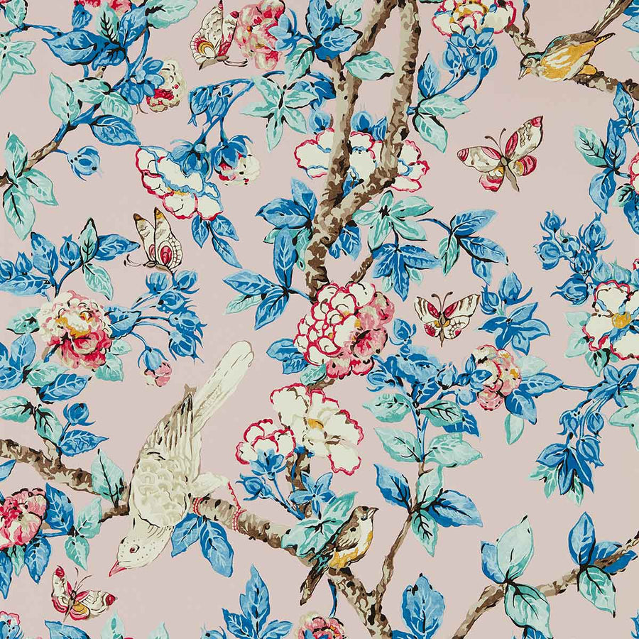 Caverley Rose & French Blue Wallpaper by Sanderson - DOSW217035 | Modern 2 Interiors