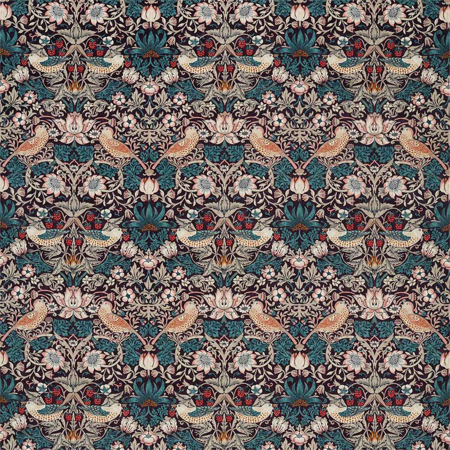 Strawberry Thief Velvet Mulberry Slate Fabric by Morris & Co - 236931 | Modern 2 Interiors