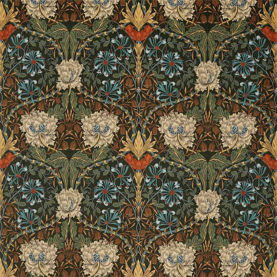 Honeysuckle & Tulip Velvet Forest & Chestnut Fabric by Morris & Co - 236939 | Modern 2 Interiors