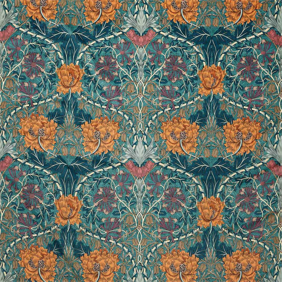 Honeysuckle & Tulip Velvet Woad & Mulberry Fabric by Morris & Co - 236940 | Modern 2 Interiors