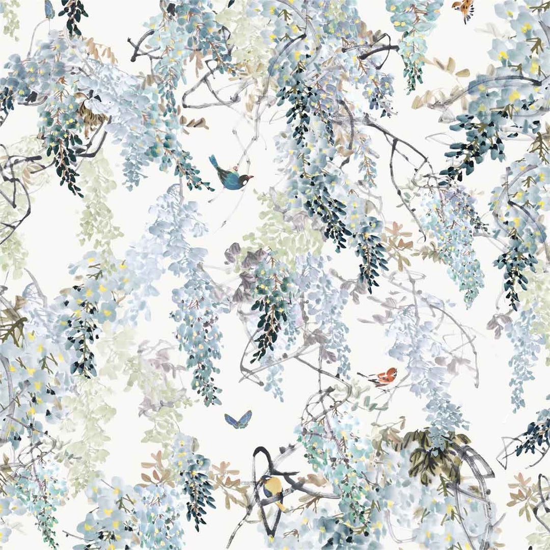 Wisteria Falls Panel A Aqua Wallpaper by Sanderson - 216298 | Modern 2 Interiors