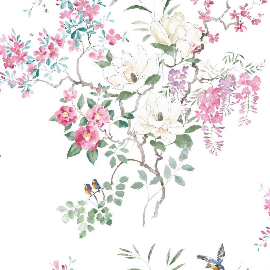 Magnolia & Blossom Panel B Blossom & Leaf Wallpaper by Sanderson - 216306 | Modern 2 Interiors