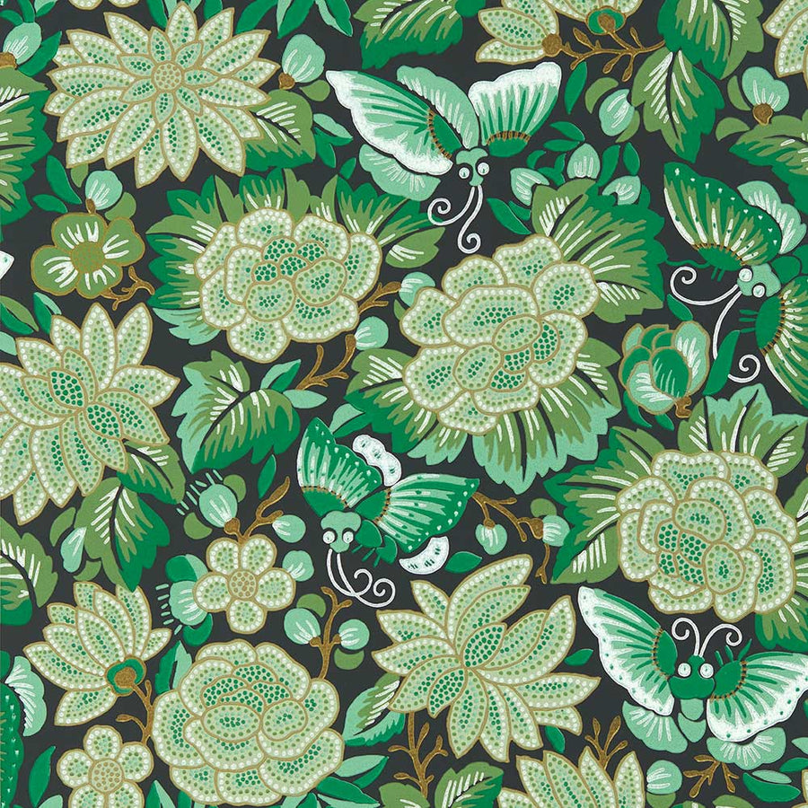 Amara Butterfly Emerald & Ink Black Wallpaper by Sanderson - 217117 | Modern 2 Interiors