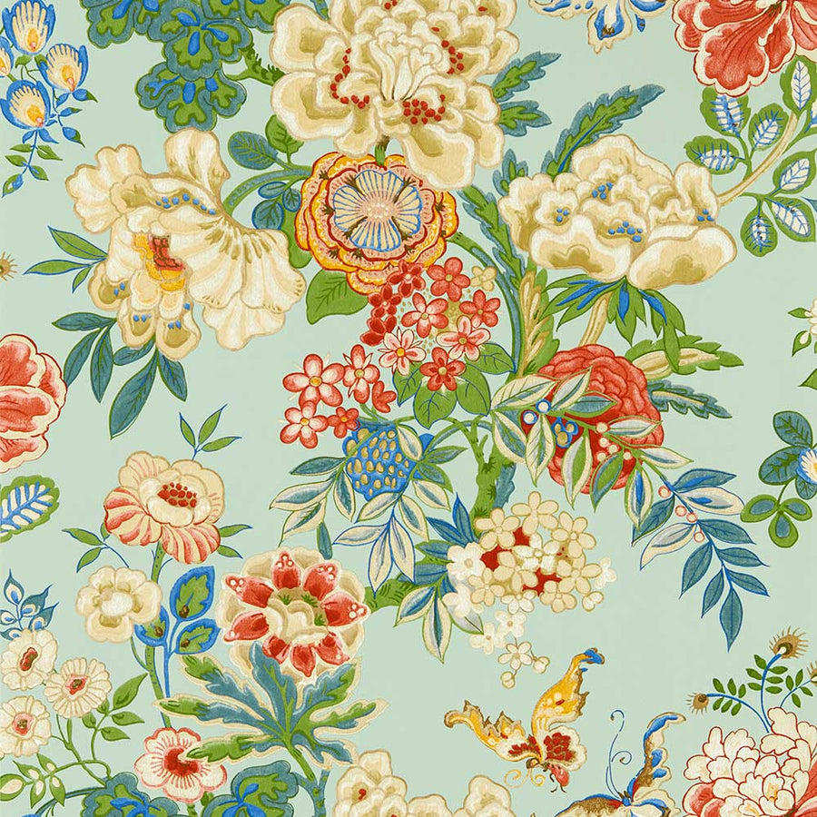 Emperor Peony Jade & Apricot Wallpaper by Sanderson - 217122 | Modern 2 Interiors