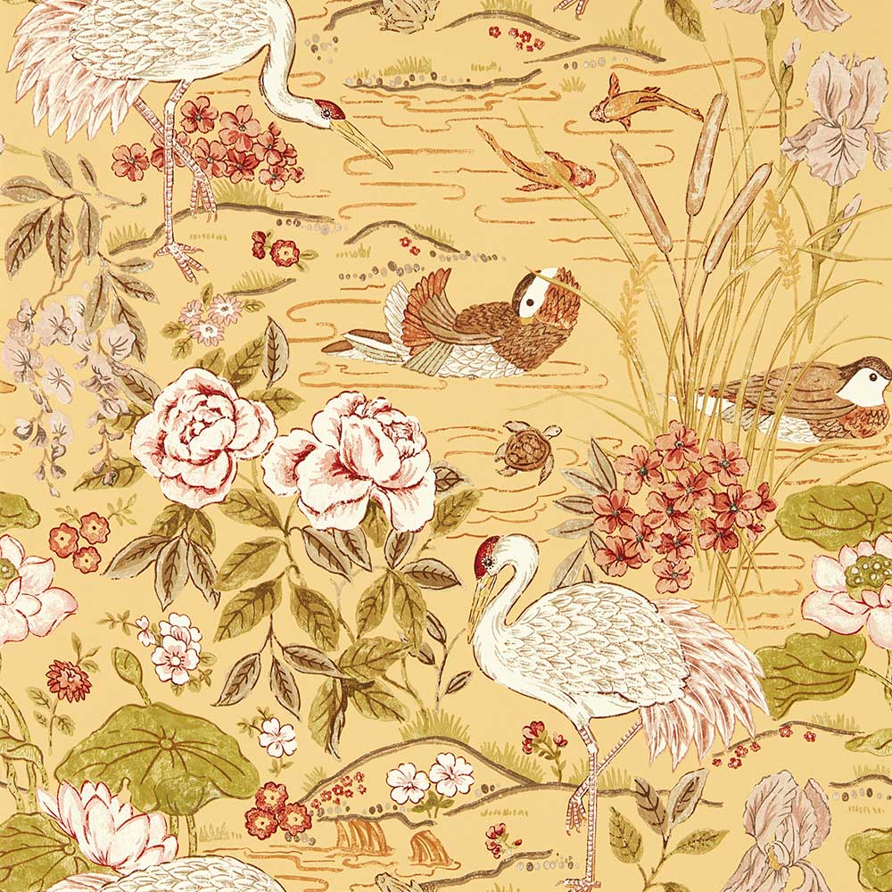 Crane & Frog Honey & Olive Wallpaper by Sanderson - 217124 | Modern 2 Interiors