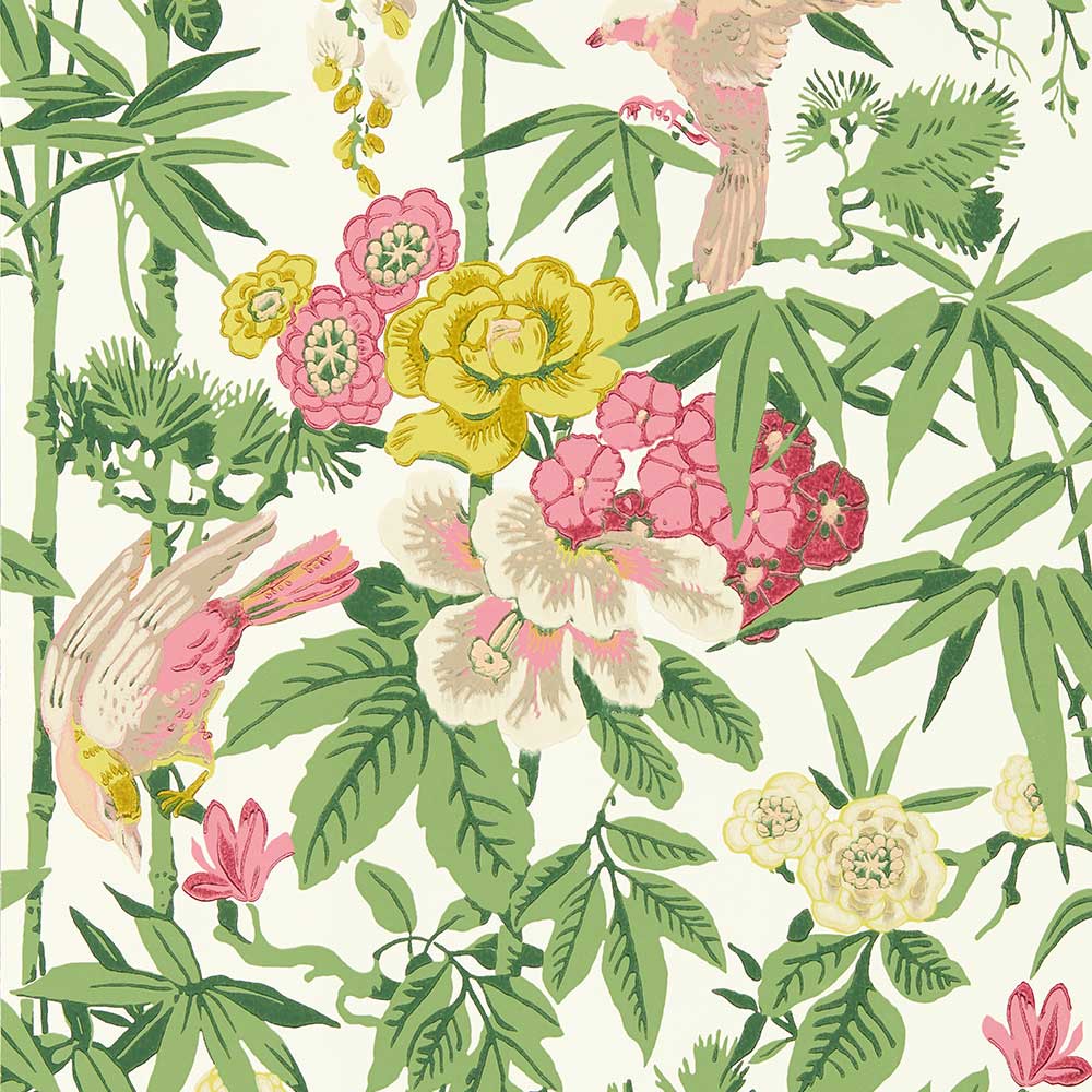 Bamboo & Birds Scallion Green Wallpaper by Sanderson - 217130 | Modern 2 Interiors