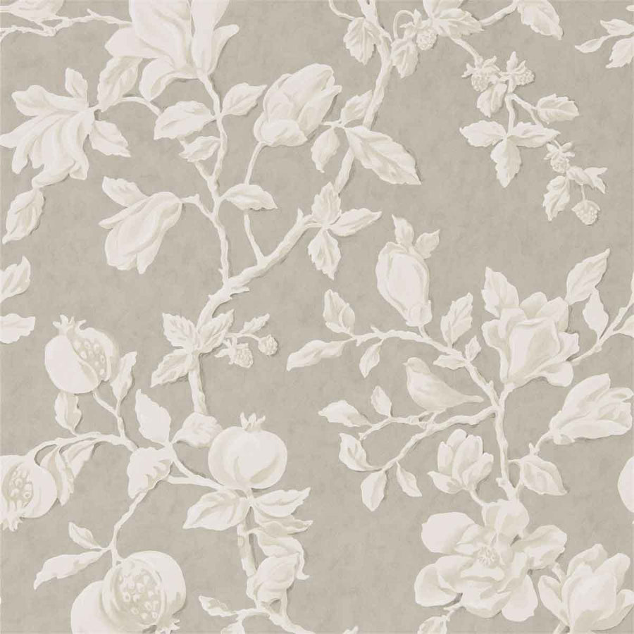 Magnolia & Pomegranate Silver & Linen Wallpaper by Sanderson - 215722 | Modern 2 Interiors