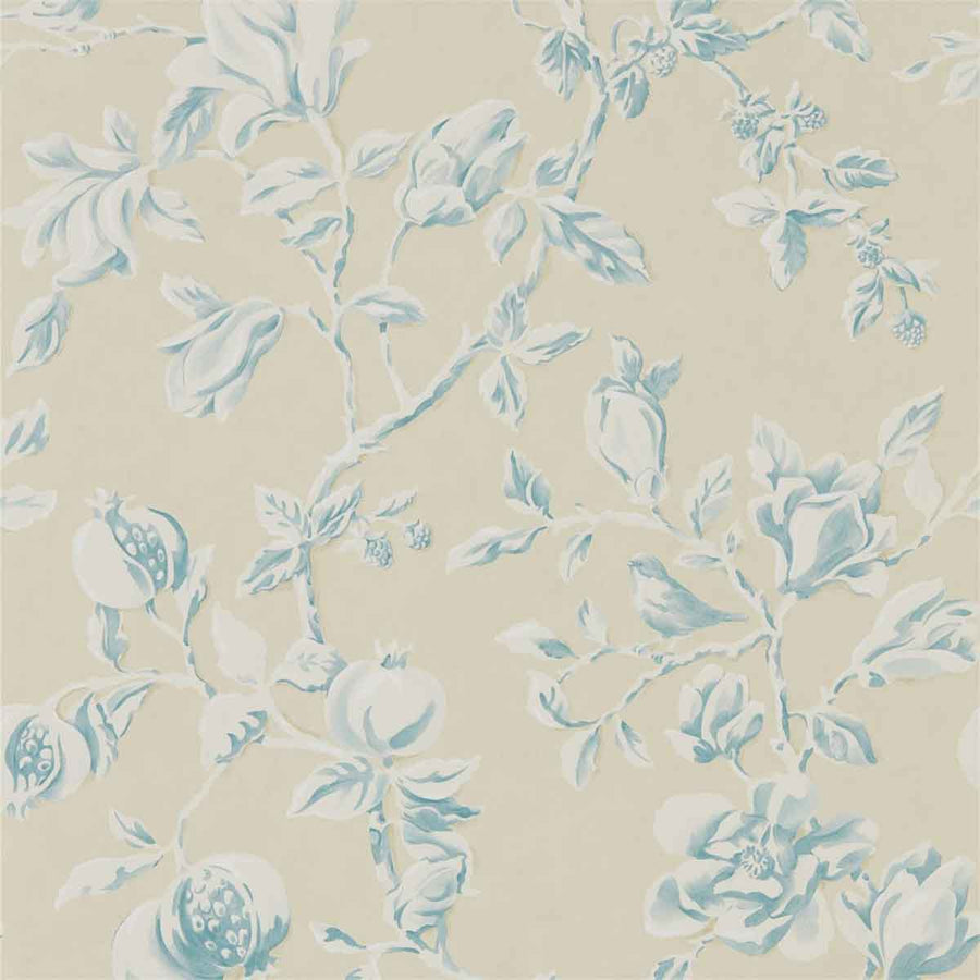 Magnolia & Pomegranate Parchment & Sky Blue Wallpaper by Sanderson - 215725 | Modern 2 Interiors