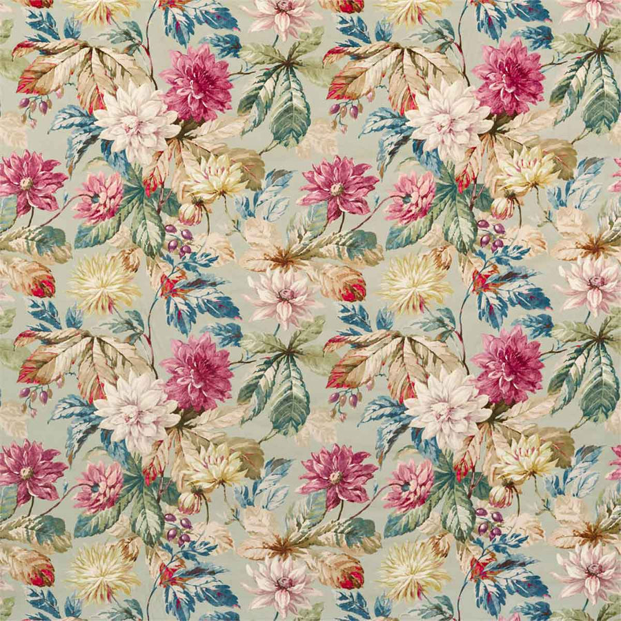 Dahlia & Rosehip Velvet Mulberry & Grey Fabric by Sanderson - 226532 | Modern 2 Interiors