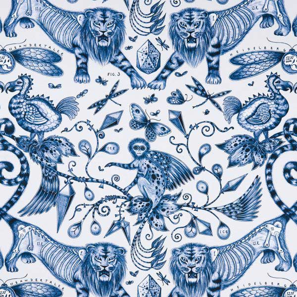 Extinct Blue Fabric by Emma J Shipley For Clarke & Clarke - F1109/01 | Modern 2 Interiors