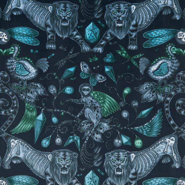 Extinct Navy Velvet Fabric by Emma J Shipley For Clarke & Clarke - F1208/01 | Modern 2 Interiors