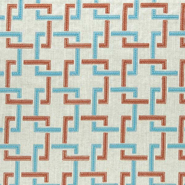 Sekai Cinnabar & Aqua Fabric by Clarke & Clarke - F0960/02 | Modern 2 Interiors