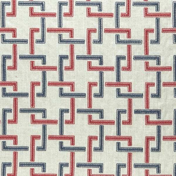 Sekai Indigo & Red Fabric by Clarke & Clarke - F0960/03 | Modern 2 Interiors