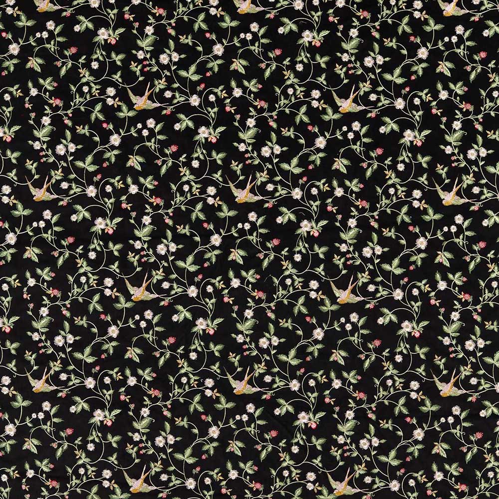 Wild Strawberry  Embroidery Noir Fabric by Clarke & Clarke - F1582/01 | Modern 2 Interiors