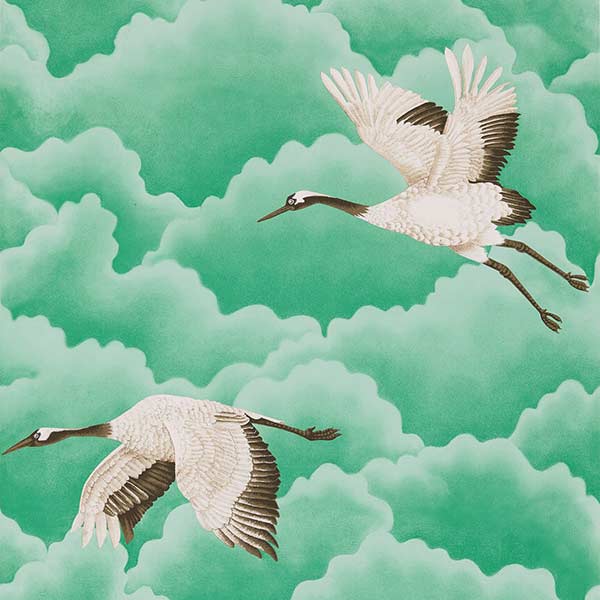 Harlequin Cranes In Flight Wallpaper - Emerald - 111233 | Modern 2 Interiors