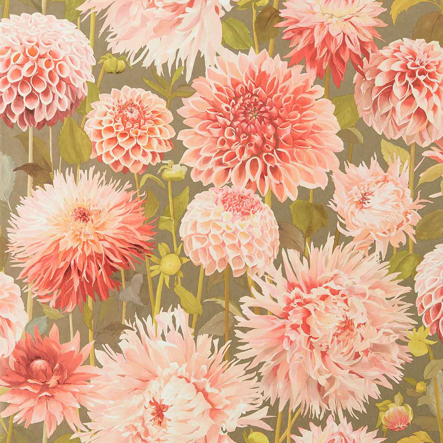 Dahlia Coral & Fig Leaf Wallpaper by Harlequin - 112845 | Modern 2 Interiors
