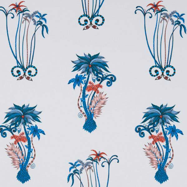 Jungle Palms Blue Fabric by Emma J Shipley For Clarke & Clarke - F1110/01 | Modern 2 Interiors