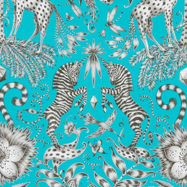 Kruger Teal Velvet Fabric by Emma J Shipley For Clarke & Clarke - F1210/01 | Modern 2 Interiors