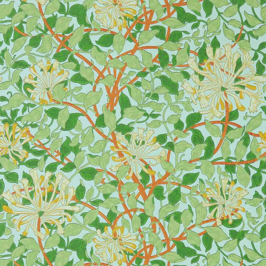 Honeysuckle Sky & Burnt Orange Wallpaper by Morris & Co - 217094 | Modern 2 Interiors