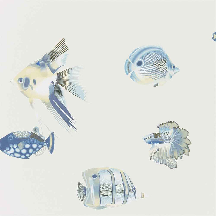 Harlequin Kamanu Wallpaper | A nautical themed wallpaper the design features a range of tropical fish on a off-white background | Shop Harlequin wallpaper at Modern 2 Interiors.