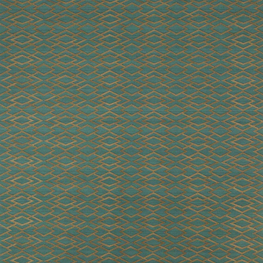 Jane Churchill Geometric Silk Wallpaper | Teal | J8001-06