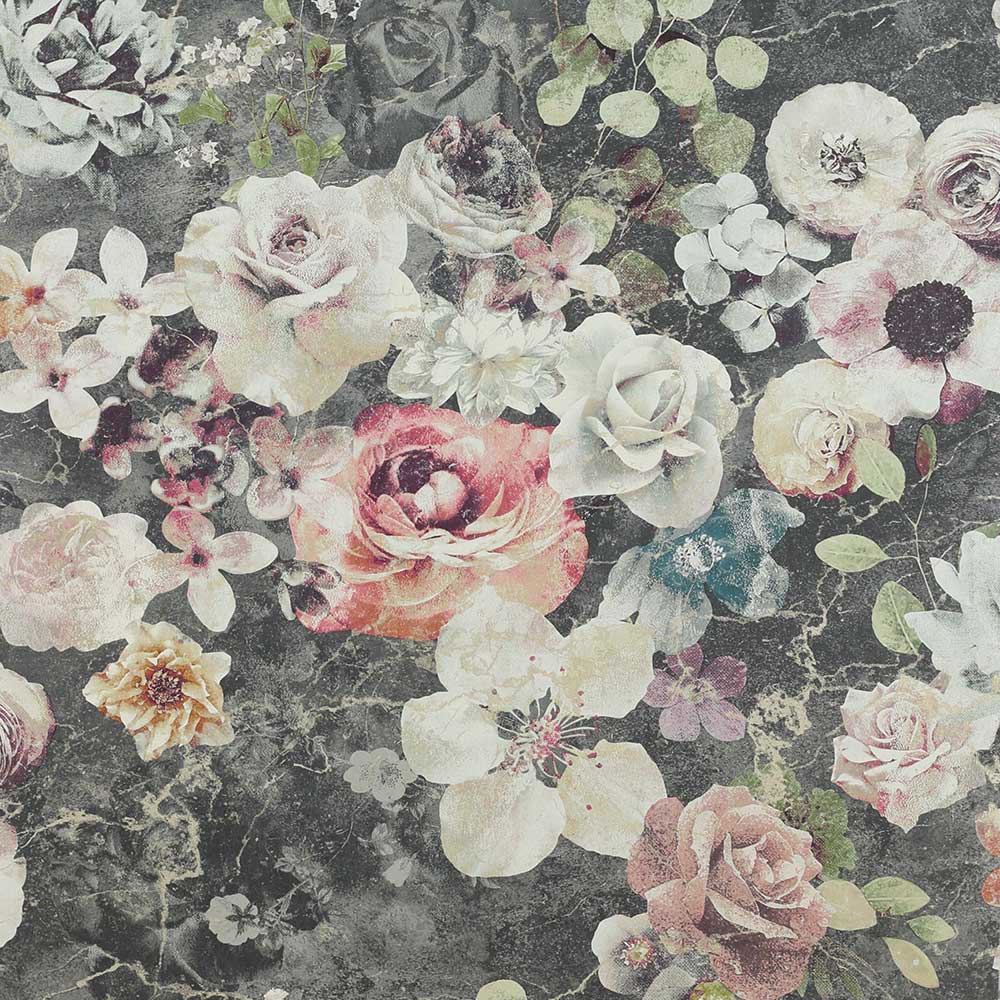 Jane Churchill Marble Rose Wallpaper | Charcoal | J8004-01