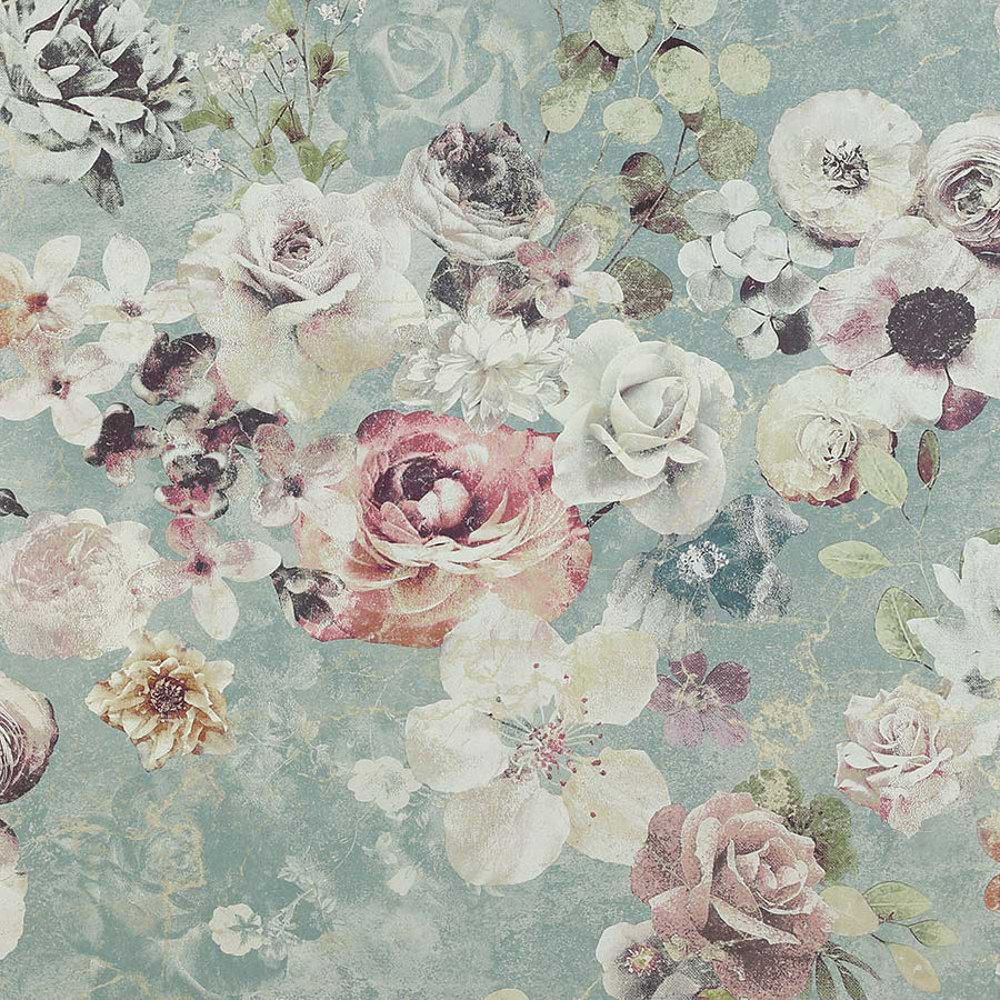 Jane Churchill Marble Rose Wallpaper | Aqua | J8004-04